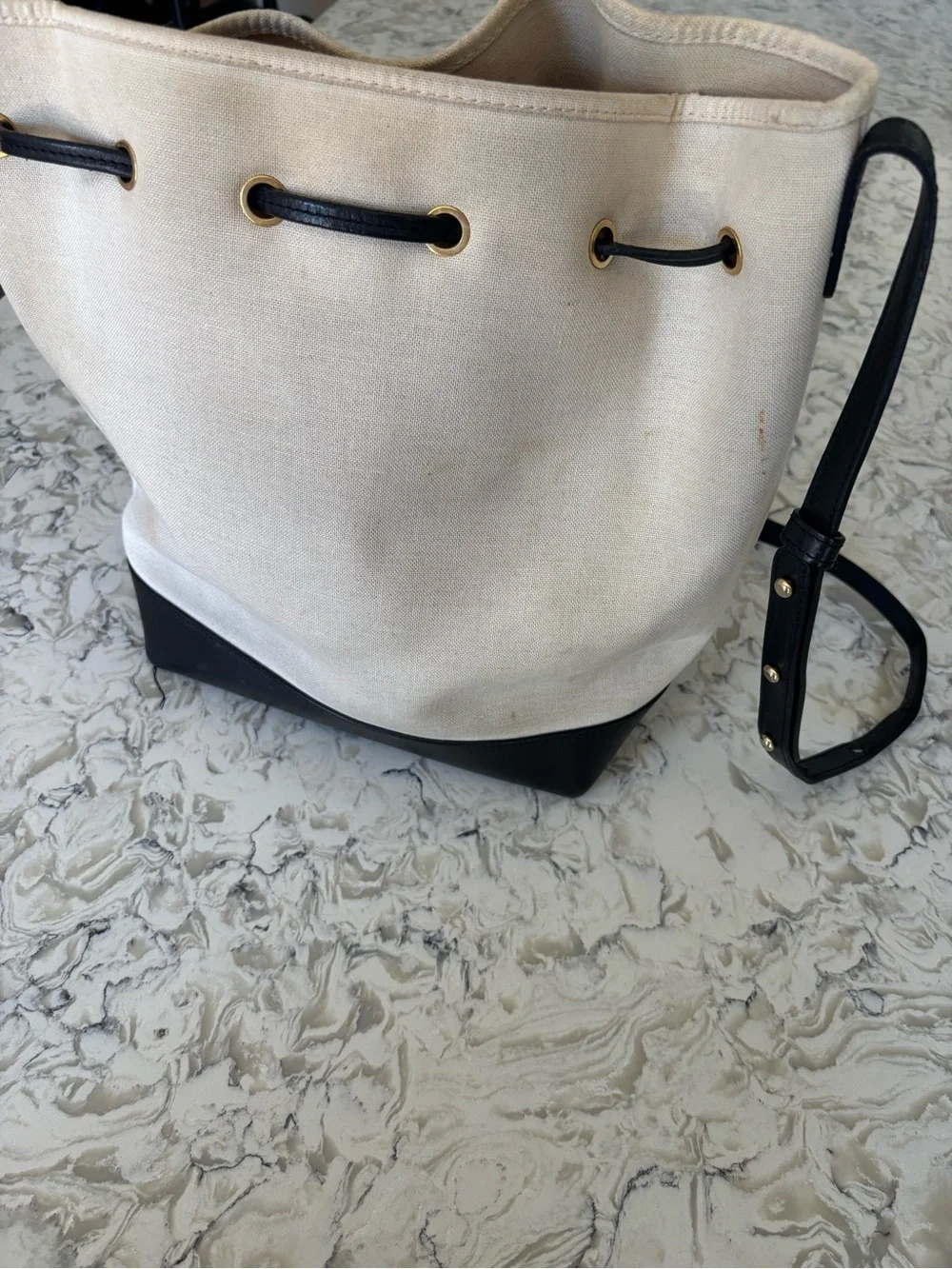 Mansur Gabriel Canvas Bucket Bag - Cream with Black Trim - Picture 6 of 11